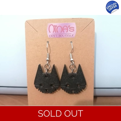 Stray Video Game Cat Textured Black 3D Printed Earrings Set